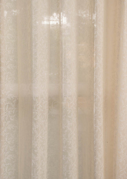 Trailing Berries 100% Cotton Sheer minimal curtain for Living room - Light filtering - Cream - Single Piece