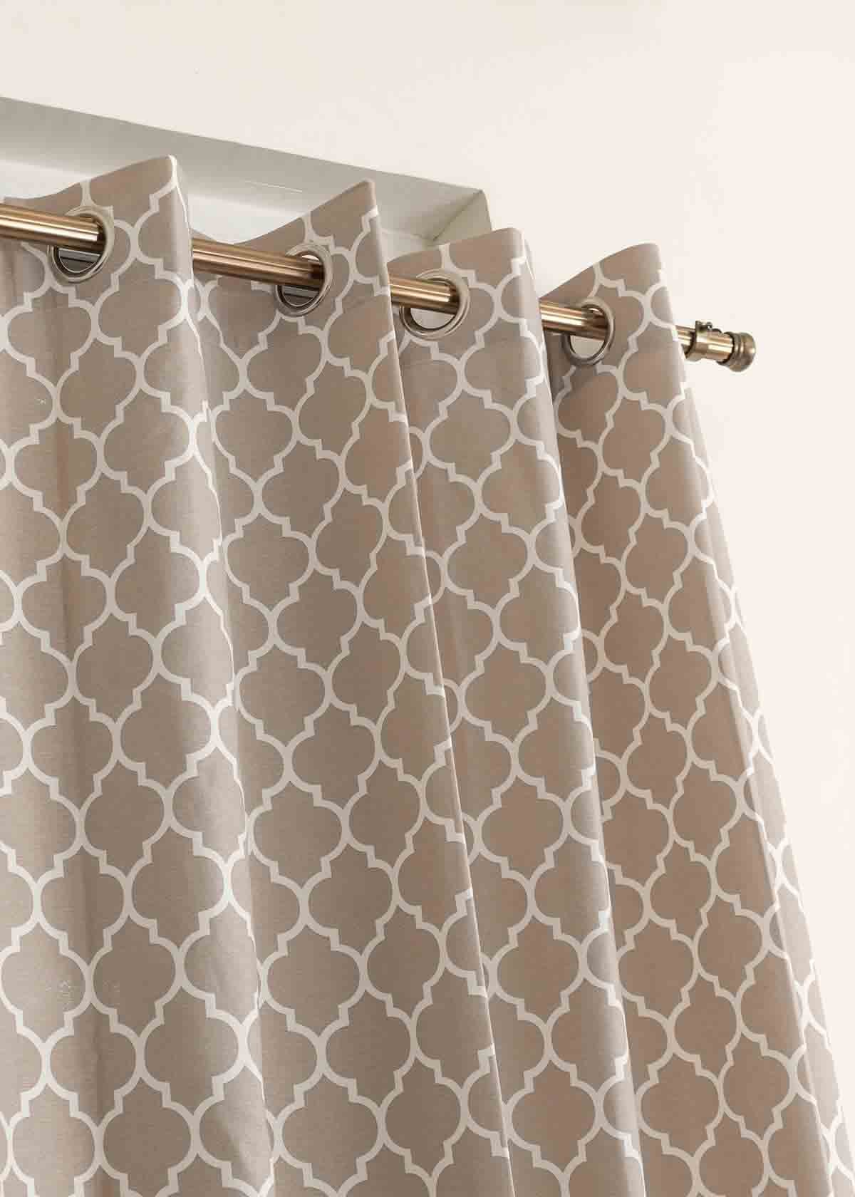 Reverse Trellis 100% cotton geometric curtain for bed room - Room darkening - Walnut Grey - Single Piece