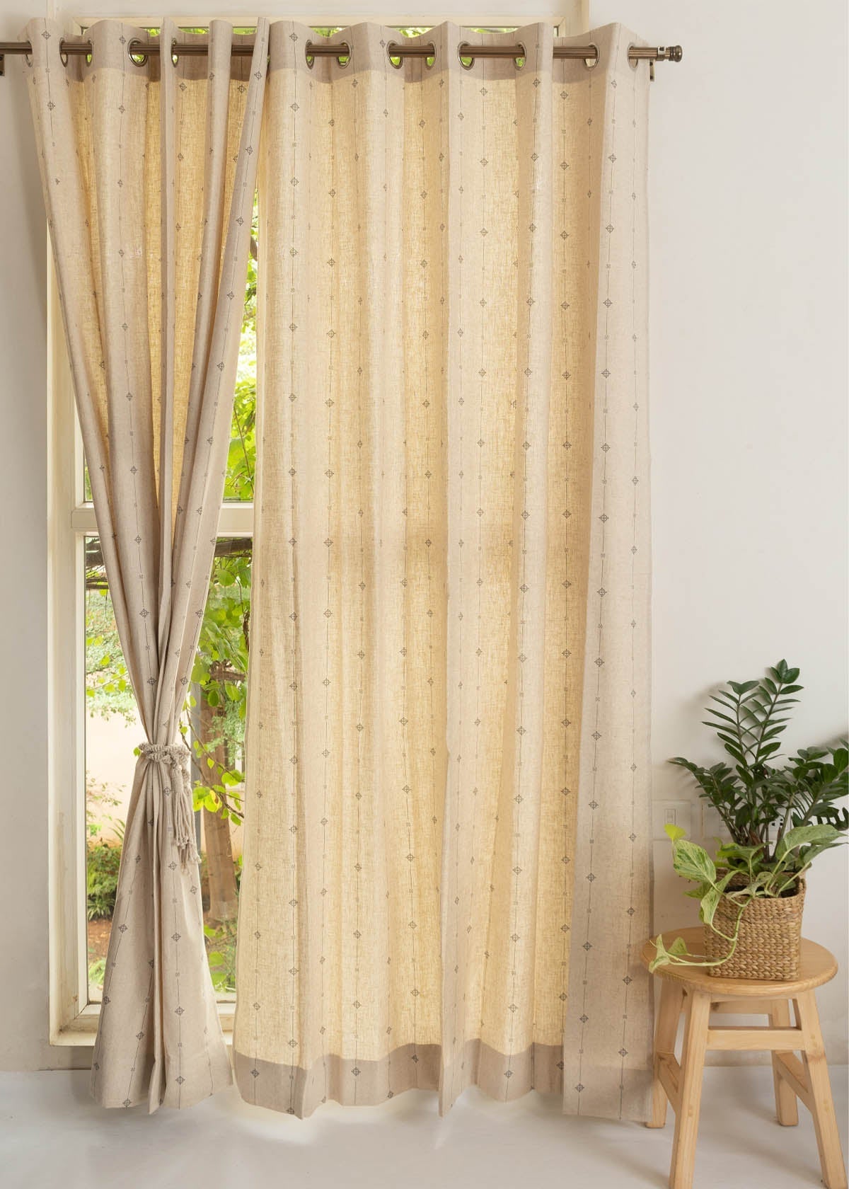 Tulsi Linen Cotton Blend ethnic textured Curtain for Living room & bedroom - Light Reduction  - Beige - Single Piece