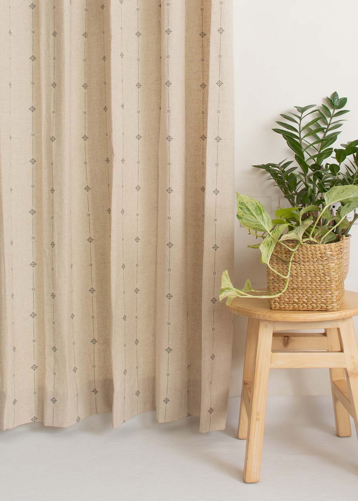 Tulsi Linen Cotton Blend ethnic textured Curtain for Living room & bedroom - Light Reduction  - Beige - Single Piece