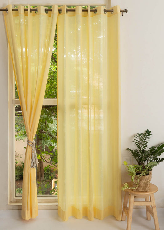 Solid Turmeric yellow sheer 100% cotton plain curtain for Living room & bedroom - Light filtering - Single Piece