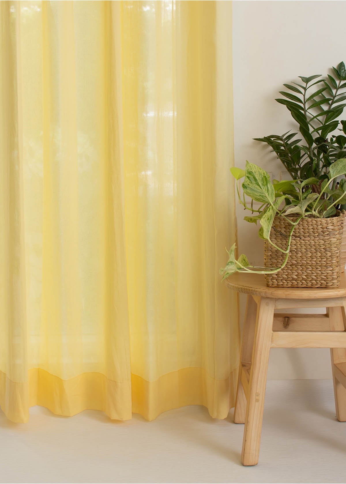 Solid Turmeric yellow sheer 100% cotton plain curtain for Living room & bedroom - Light filtering - Single Piece