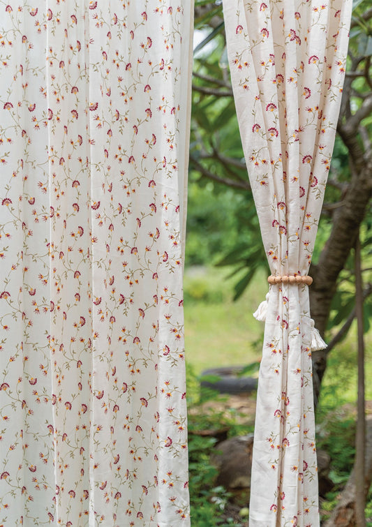 Vaanya 100% Cotton Sheer Embroidered Curtain for Living & Bedroom - Ligth filtering - Multicolor - Single Piece