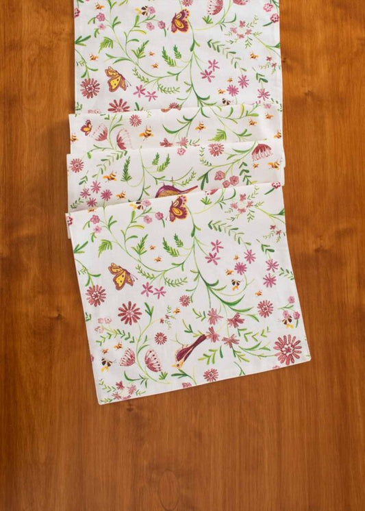 Whimsical Garden 100% cotton floral table runner for 4 seater or 6 seater dining - multicolor