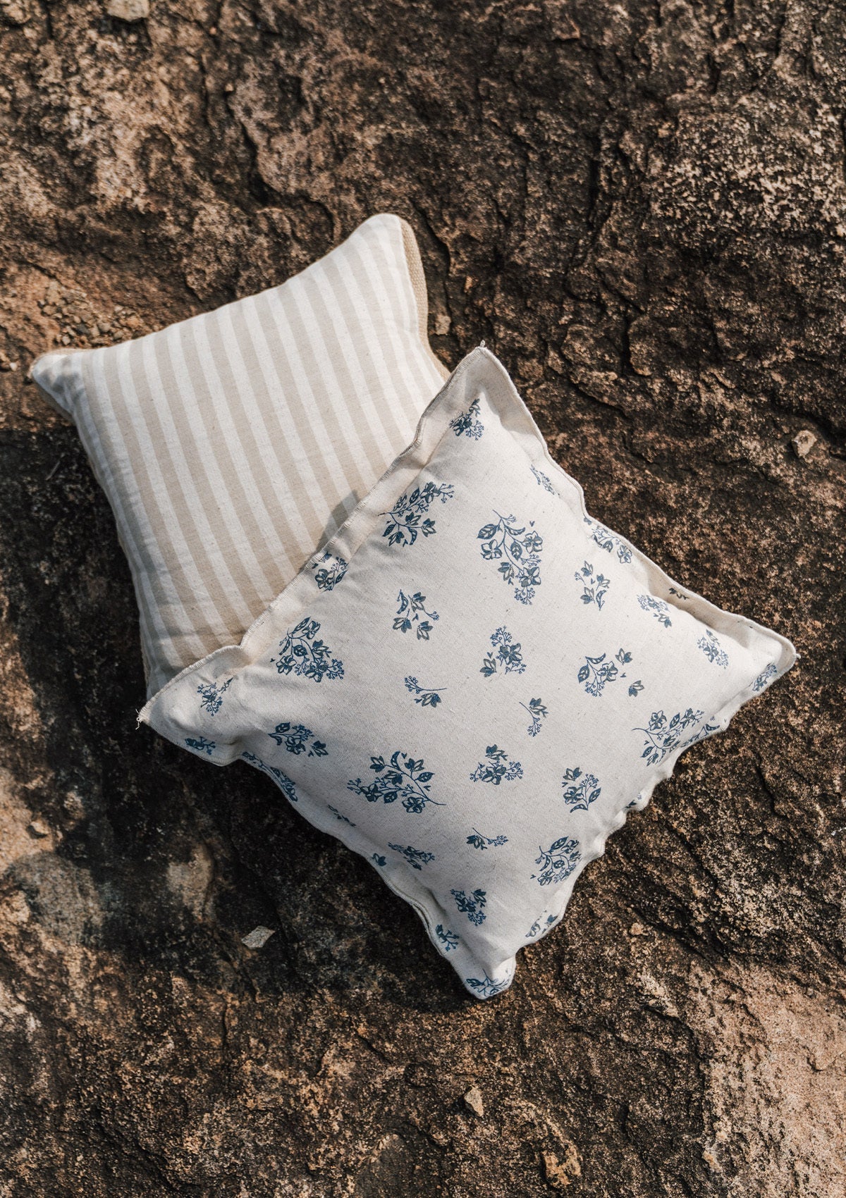 Whisper Printed Linen Flower Motif Cushion Cover for Sofa - Blue