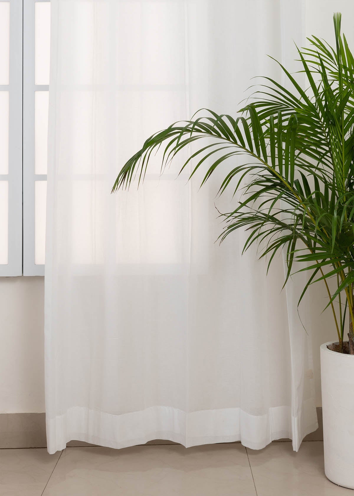 Solid white sheer 100% cotton plain curtain for Living room & bedroom - Light filtering - Single Piece