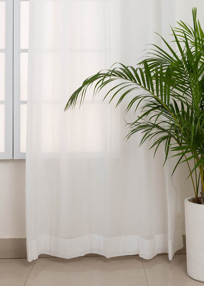 Solid white sheer 100% cotton plain curtain for Living room & bedroom - Light filtering - Single Piece