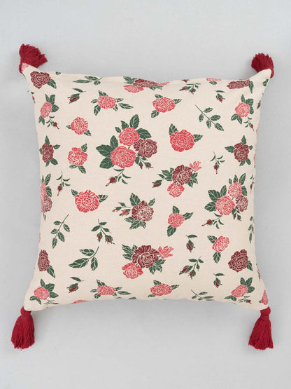 Wild Roses 100% cotton floral cushion cover for sofa - Red