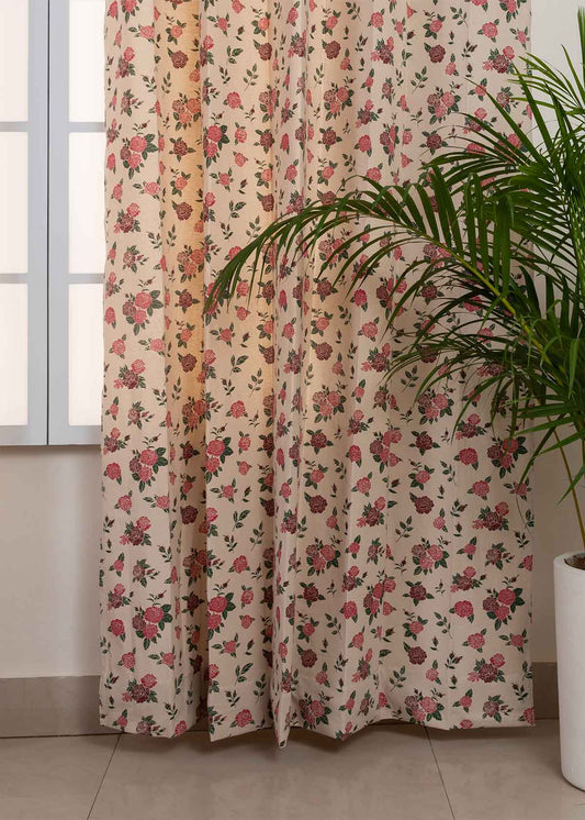 Wild Roses 100% cotton floral curtain for Living room & bed room - Room darkening - Single Piece