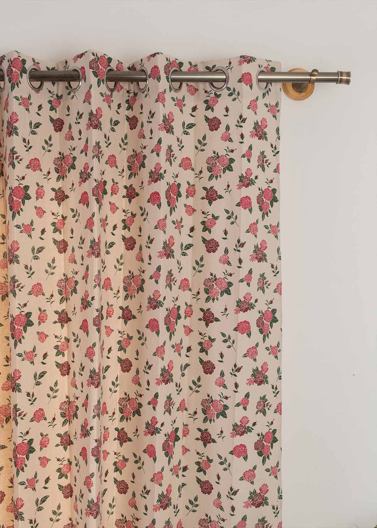 Wild Roses 100% cotton floral curtain for Living room & bed room - Room darkening - Single Piece